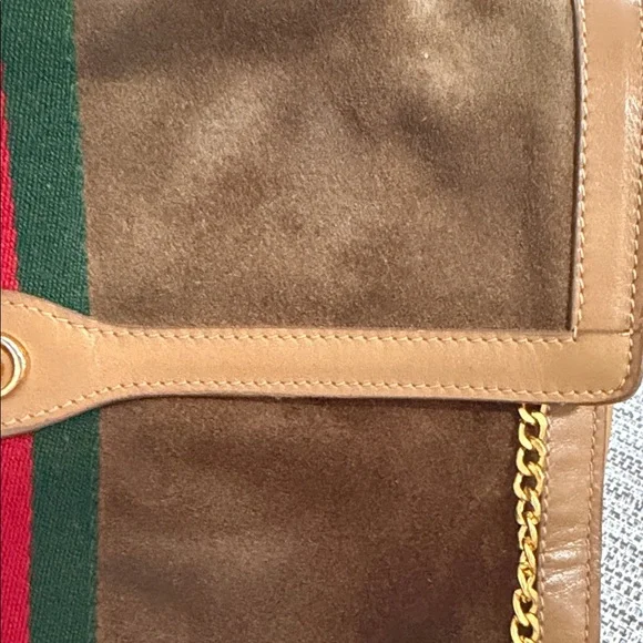 Gucci Tan Suede Clutch with Green and Red Accents - Picture 12 of 12